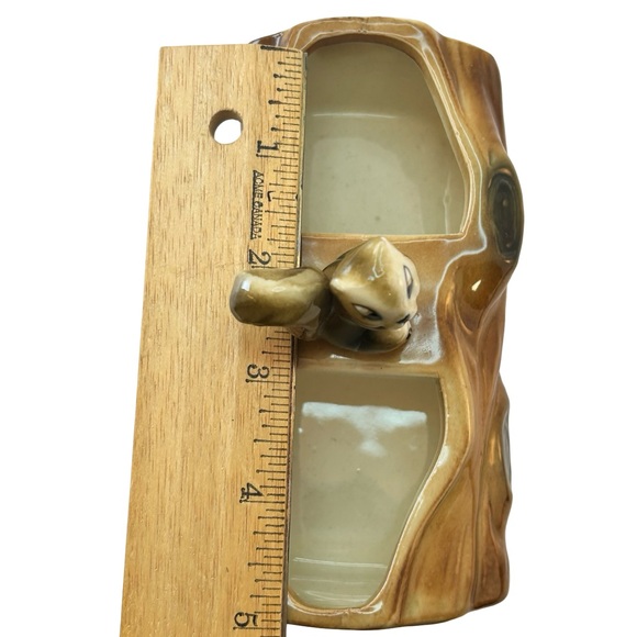 Vintage Ceramic Squirrel and Log Miniature Planter-Woodland Forest Decor - Picture 6 of 9